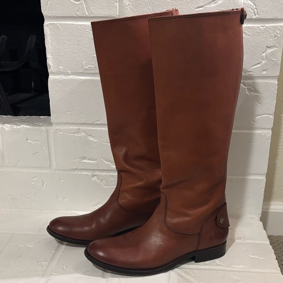 Frye Melissa Button Back Zipper Riding Boots Cognac Leather Boots
